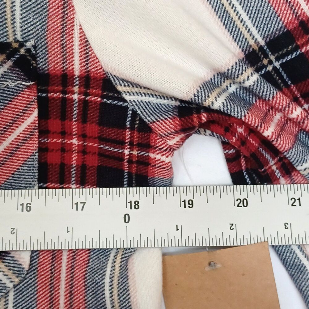 Eden & Olivia Women's S Plaid Hooded Button Up Flannel Top Jacket Ivory/Red/Blk - Picture 6 of 10
